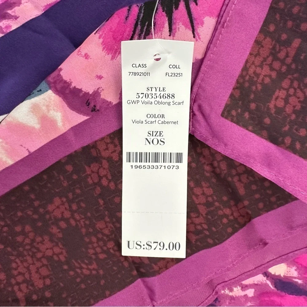 White House Black Market WHBM Floral Viola Oblong Scarf Cabernet NWT